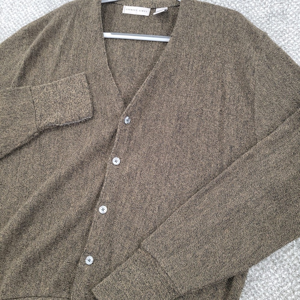Cypress Links Mens XL Cardigan Sweater Olive Brown Marled Knit V-Neck Made USA
